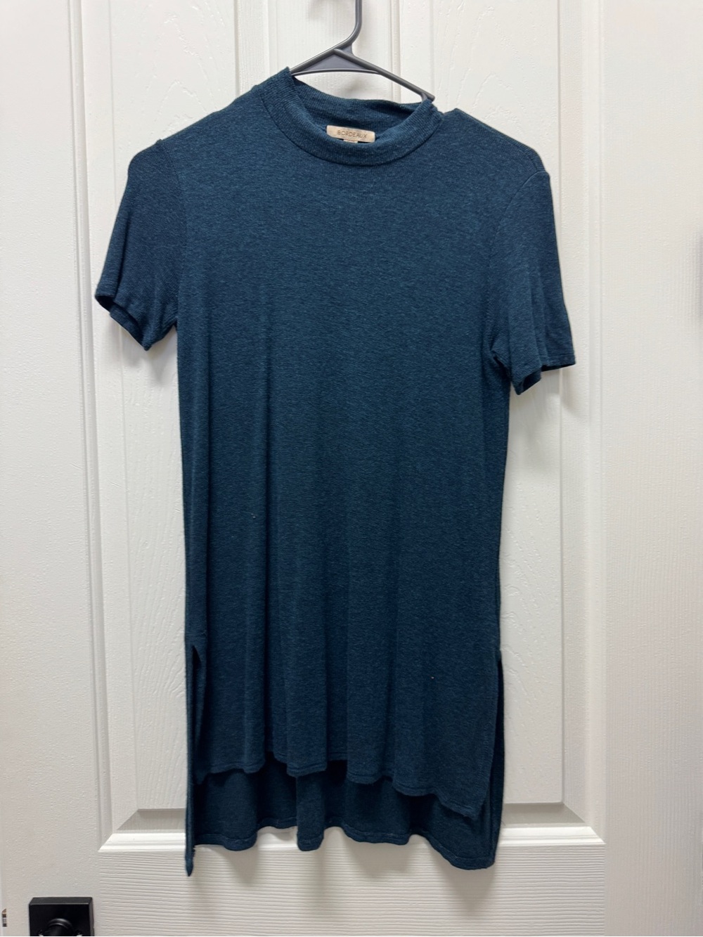 Bordeaux Short-Sleeve Crewneck Tunic in Teal Blue